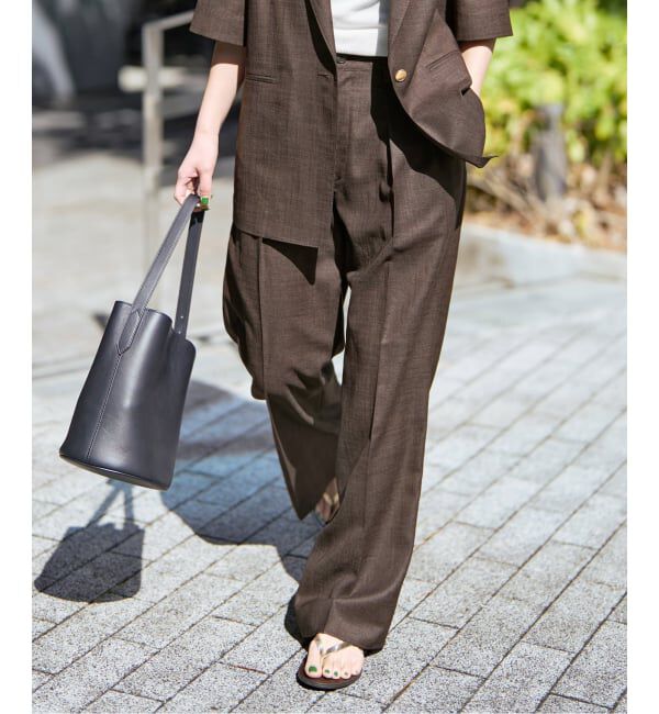 Spick and Span「《セットアップ可》ライトドライクロスパンツ」|スラックス|ブラウン