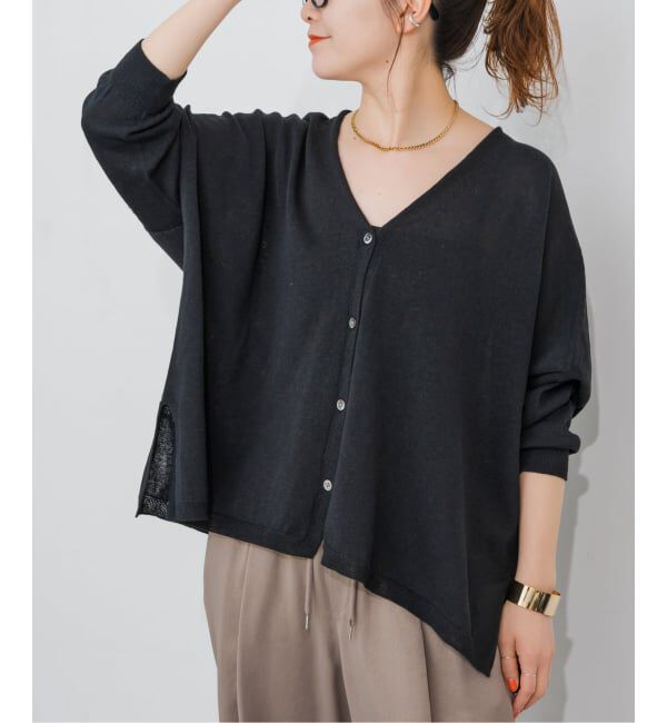 Spick and Span「《新色有り / 追加》コットンリネンギマオーバーサイズカーディガン」|カーディガン|ブラック