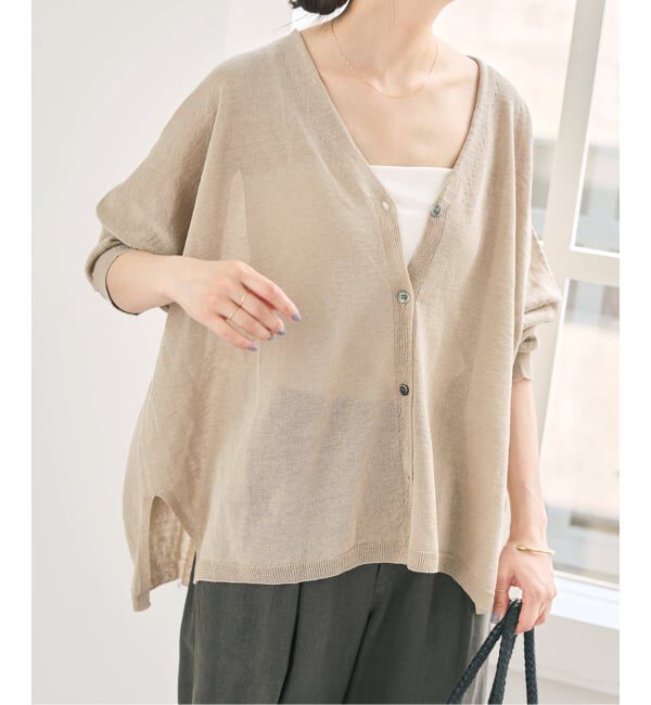 Spick and Span「《新色有り / 追加》コットンリネンギマオーバーサイズカーディガン」|カーディガン|ベージュ A