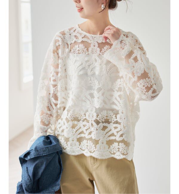 Spick and Span「《WEB限定 / 追加》コードエンブロイダリーチュールブラウス」|シャツ・ブラウス|