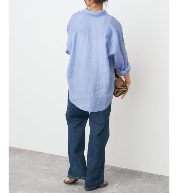 Spick and Span「《程よくすっきりサイズ / 追加》 80リネンカシュクール ミディシャツ」|シャツ・ブラウス|