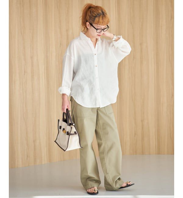 Spick and Span「《程よくすっきりサイズ / 追加》 80リネンカシュクール ミディシャツ」|シャツ・ブラウス|