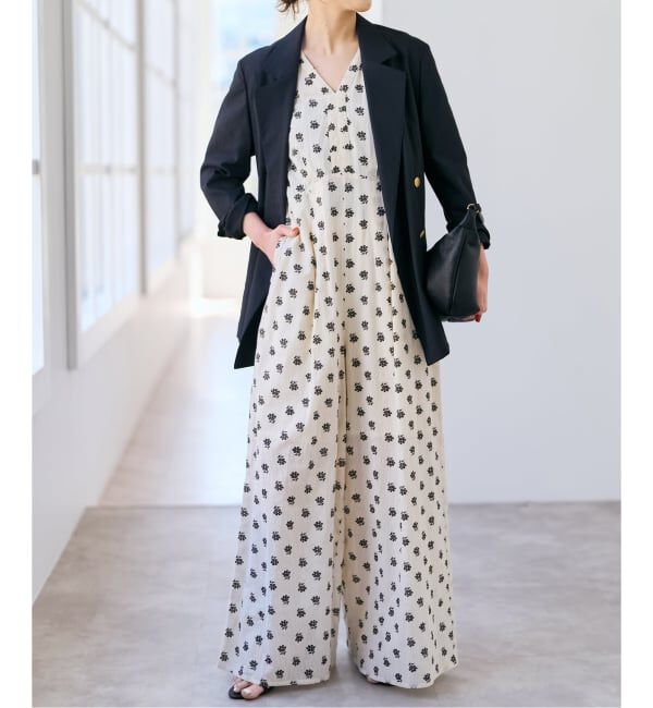 Spick and Span「《別注》ne Quittez pas / ヌキテパ  Cotton Dobby Stripe Flower Print Al*」|オールインワン|