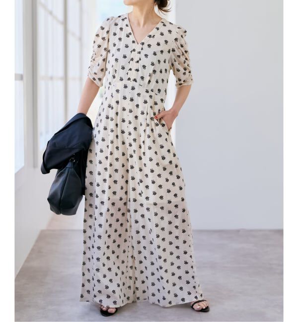 Spick and Span「《別注》ne Quittez pas / ヌキテパ  Cotton Dobby Stripe Flower Print Al*」|オールインワン|