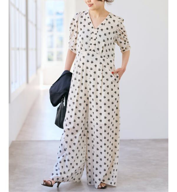 Spick and Span「《別注》ne Quittez pas / ヌキテパ  Cotton Dobby Stripe Flower Print Al*」|オールインワン|