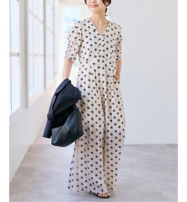 Spick and Span「《別注》ne Quittez pas / ヌキテパ  Cotton Dobby Stripe Flower Print Al*」|オールインワン|