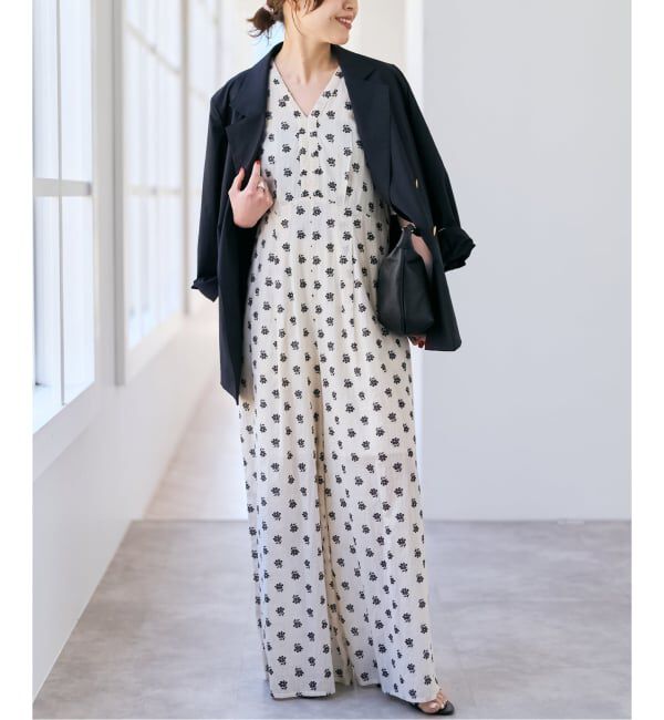 Spick and Span「《別注》ne Quittez pas / ヌキテパ  Cotton Dobby Stripe Flower Print Al*」|オールインワン|ナチュラル A