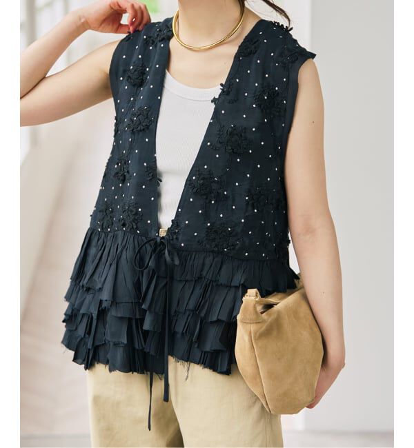 Spick and Span「《別注》crinkle crinkle crinkle Frill rayon shantung vest*」|ベスト・ジレ|ブラック