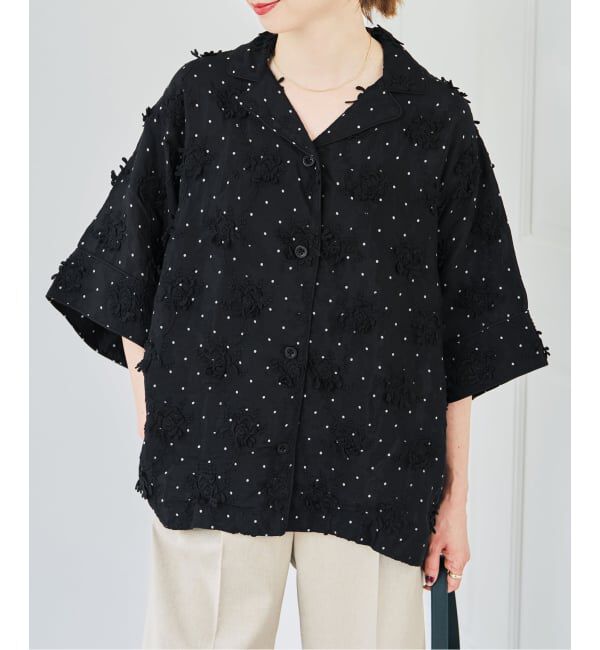 Spick and Span「crinkle crinkle crinkle dot 3D embroidery open collar shirt」|シャツ・ブラウス|