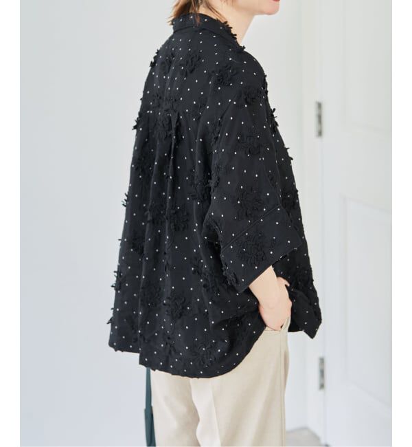 Spick and Span「crinkle crinkle crinkle dot 3D embroidery open collar shirt」|シャツ・ブラウス|