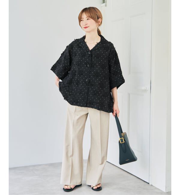 Spick and Span「crinkle crinkle crinkle dot 3D embroidery open collar shirt」|シャツ・ブラウス|