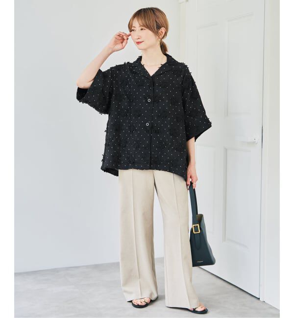 Spick and Span「crinkle crinkle crinkle dot 3D embroidery open collar shirt」|シャツ・ブラウス|