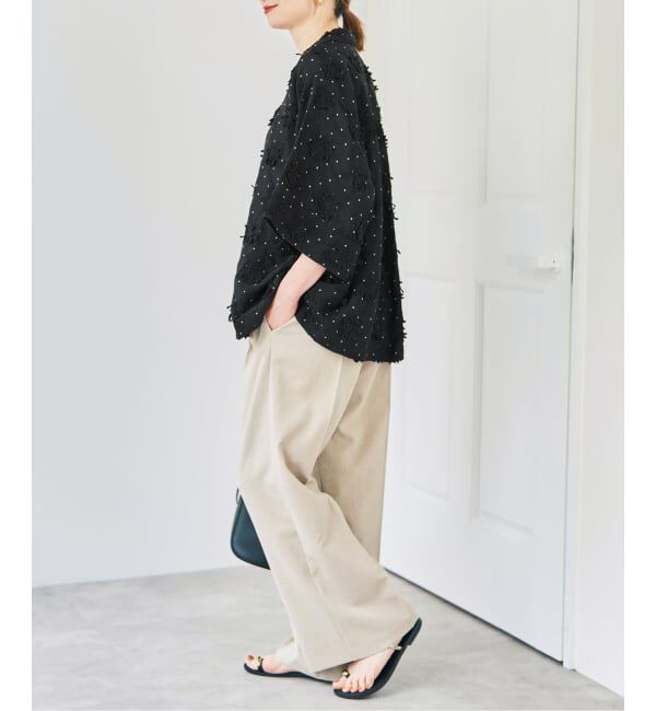 Spick and Span「crinkle crinkle crinkle dot 3D embroidery open collar shirt」|シャツ・ブラウス|