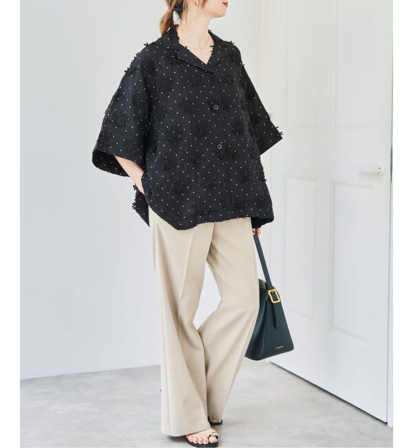 Spick and Span「crinkle crinkle crinkle dot 3D embroidery open collar shirt」|シャツ・ブラウス|