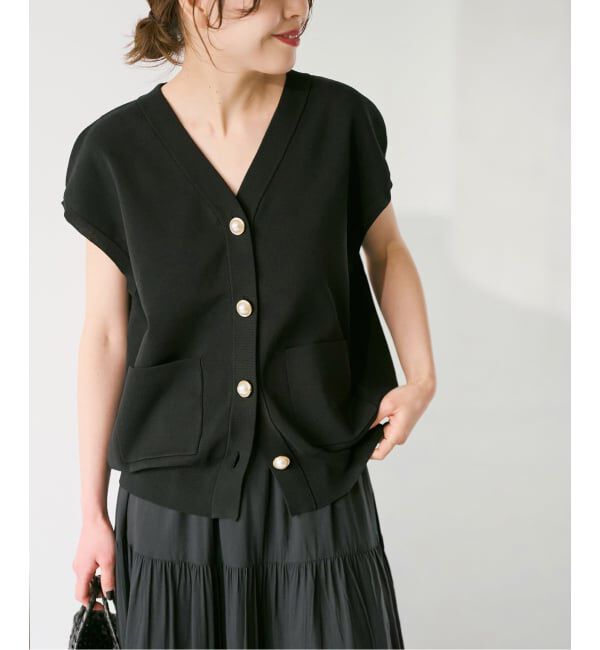 Spick and Span「《WEB限定 / 追加》パールボタンウォッシャブルニットベスト」|ニット・セーター|ブラック