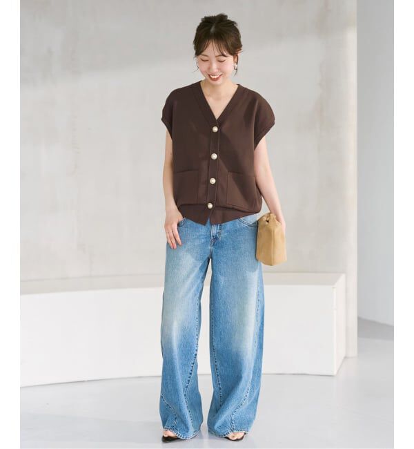 Spick and Span「《WEB限定 / 追加》パールボタンウォッシャブルニットベスト」|ニット・セーター|