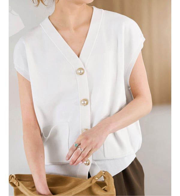 Spick and Span「《WEB限定 / 追加》パールボタンウォッシャブルニットベスト」|ニット・セーター|ホワイト