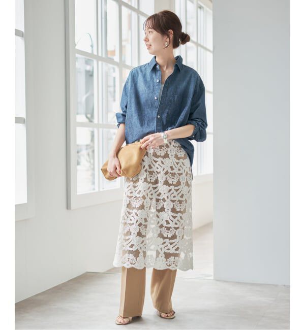Spick and Span「《追加2》コードエンブロイダリーチュールレイヤースカート」|スカート|