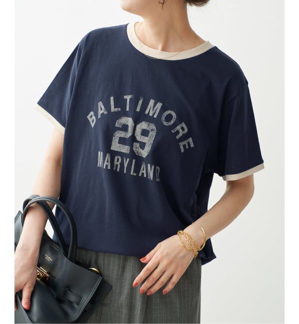 Spick and Span「カレッジトリムTシャツ」|Tシャツ・カットソー|ネイビー