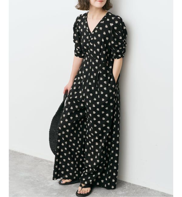 Spick and Span「《別注 / WEB限定追加》ne Quittez pas  Cotton Dobby Stripe Flower Print Al*」|オールインワン|ブラック A