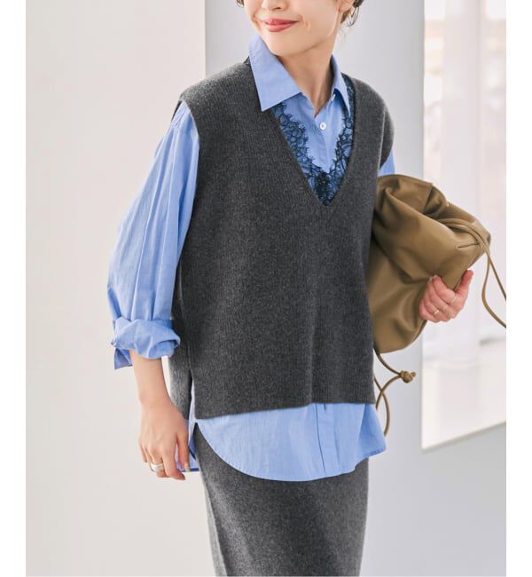 Spick and Span「《一部店舗+WEB限定予約》レースニットベスト」|ニット・セーター|グレー