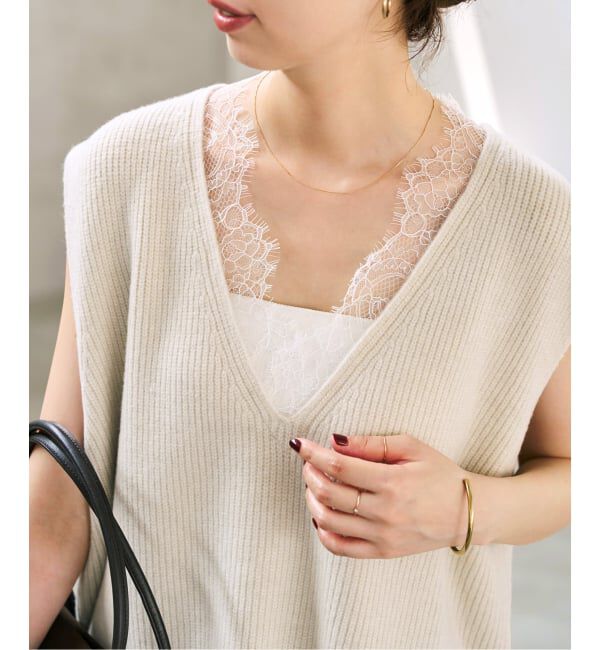 Spick and Span「《一部店舗+WEB限定予約》レースニットベスト」|ニット・セーター|ホワイト A