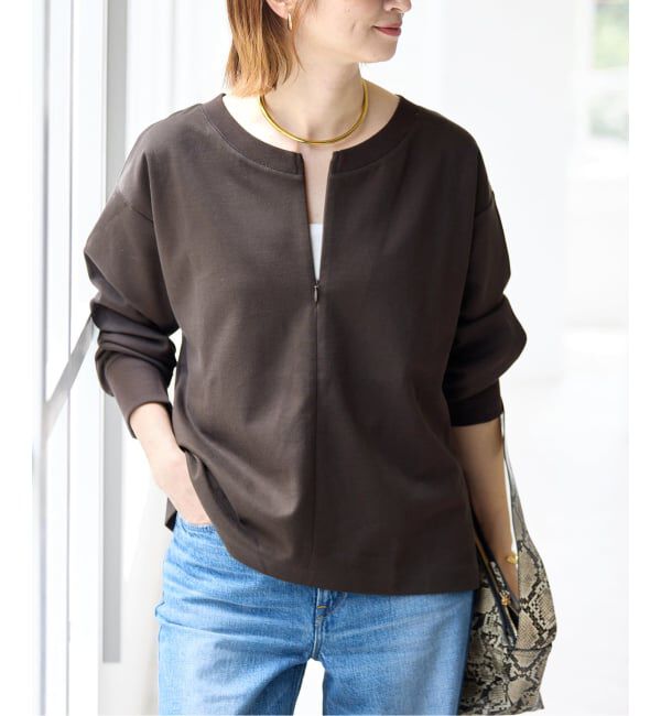 Spick and Span「《予約》スキッパーネックタックプルオーバー」|Tシャツ・カットソー|ブラウン