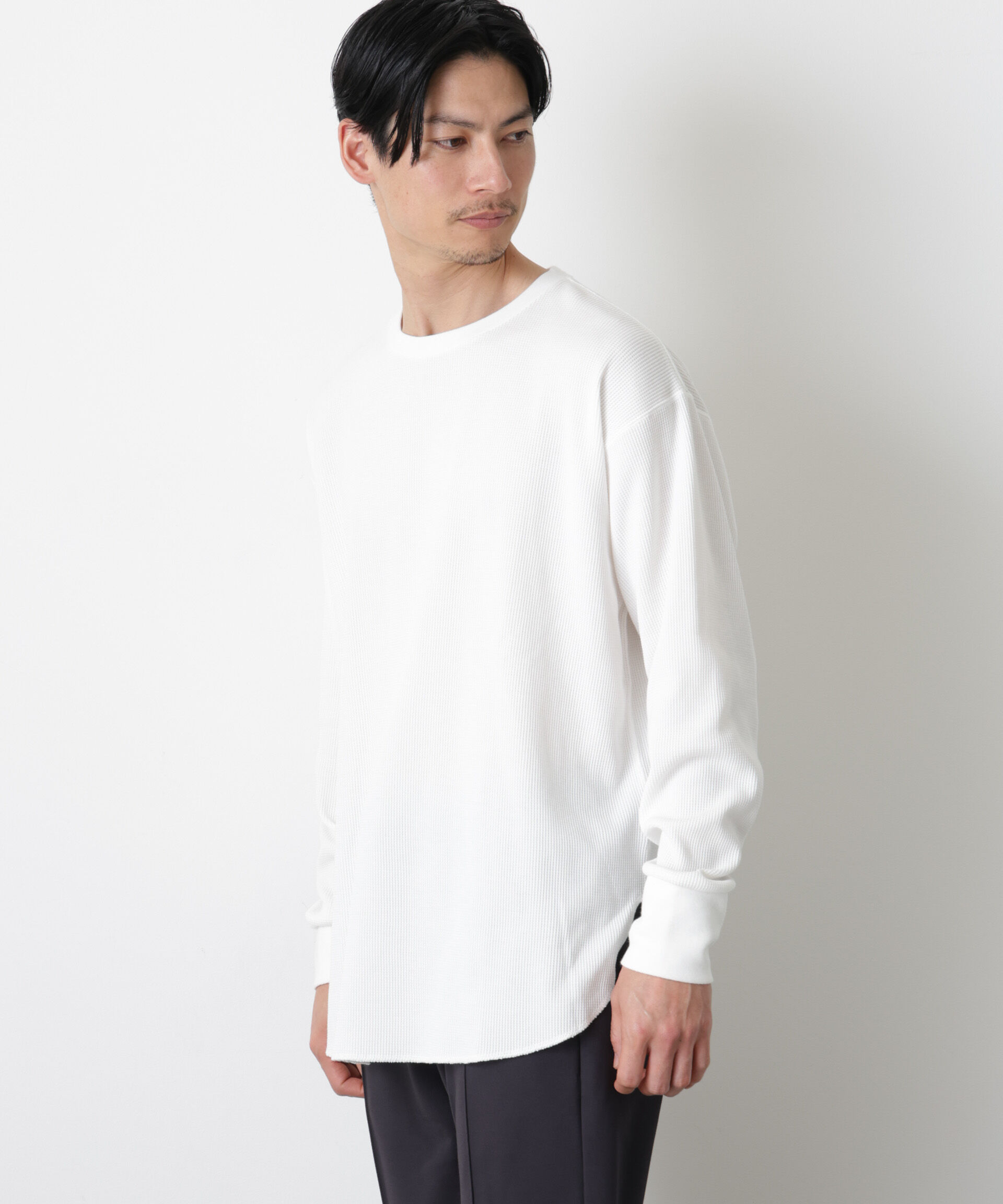 NANO universe「ミニワッフルクルーネックTシャツ 長袖」|Tシャツ・カットソー|