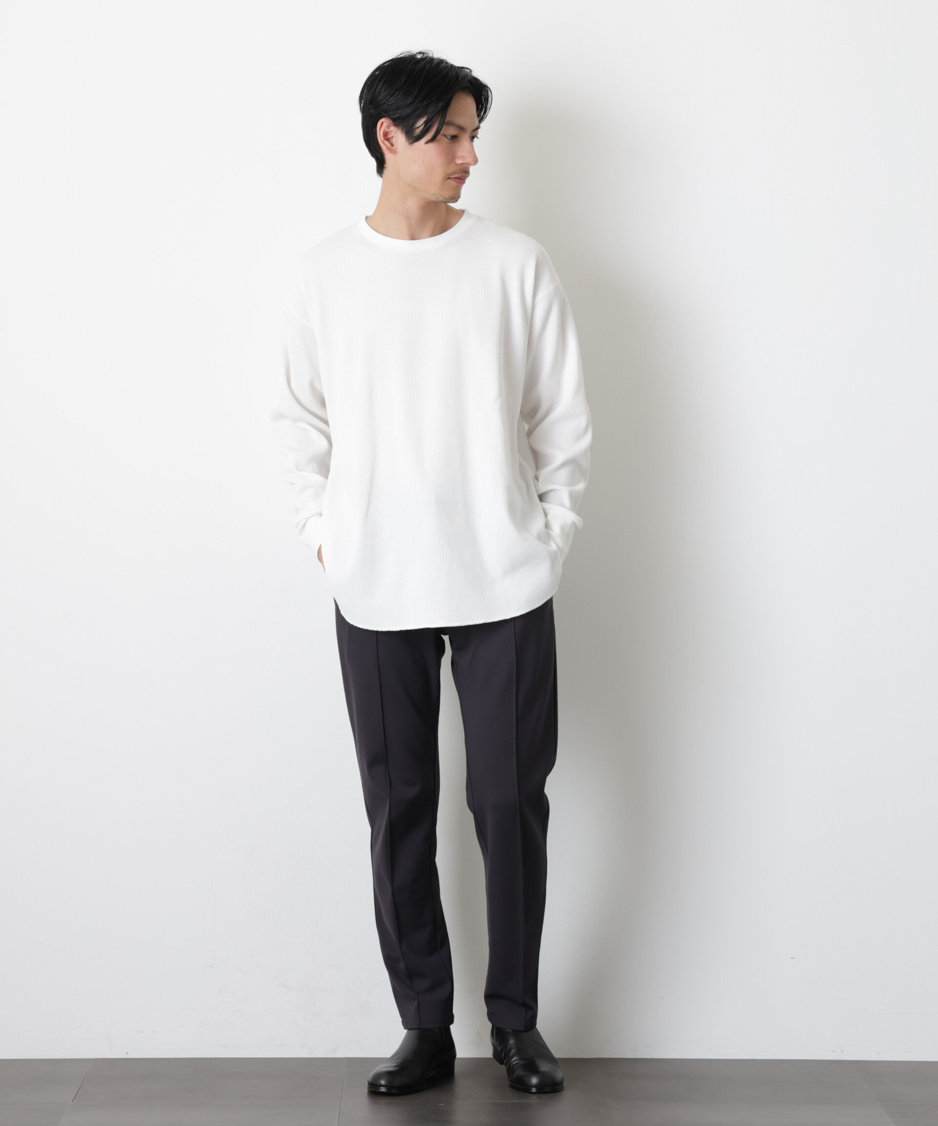 NANO universe「ミニワッフルクルーネックTシャツ 長袖」|Tシャツ・カットソー|