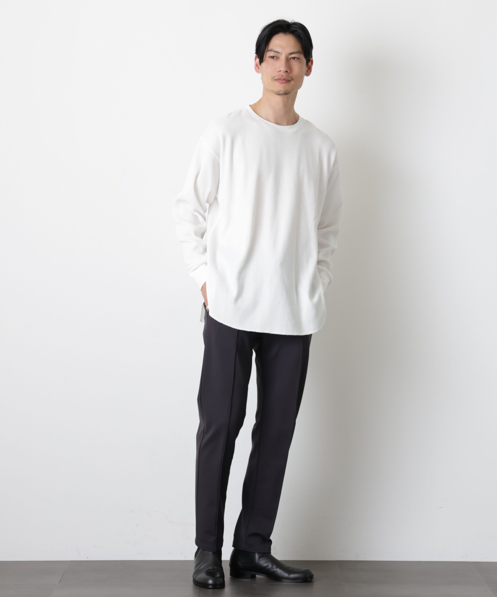 NANO universe「ミニワッフルクルーネックTシャツ 長袖」|Tシャツ・カットソー|