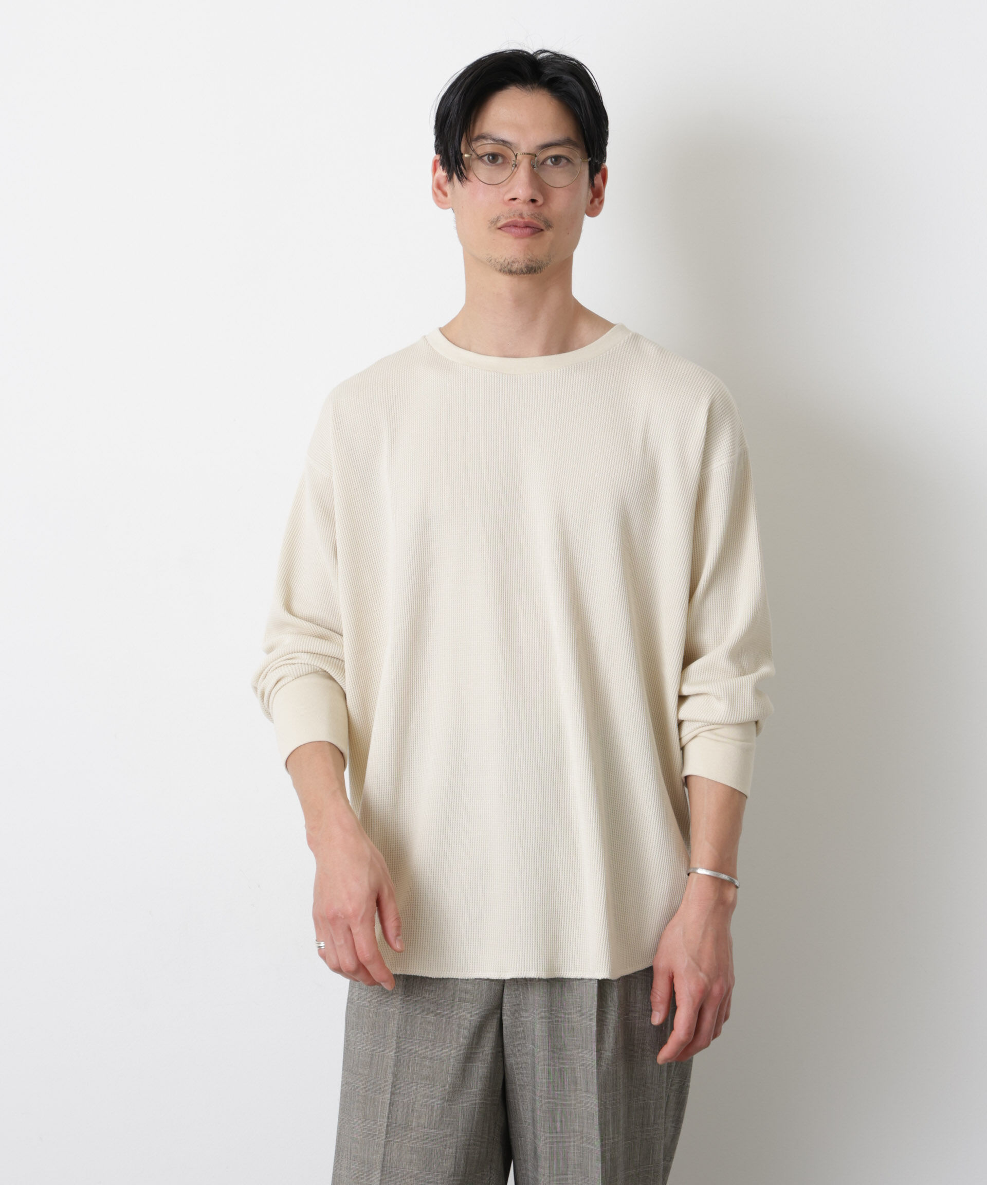 NANO universe「ミニワッフルクルーネックTシャツ 長袖」|Tシャツ・カットソー|アイボリー7