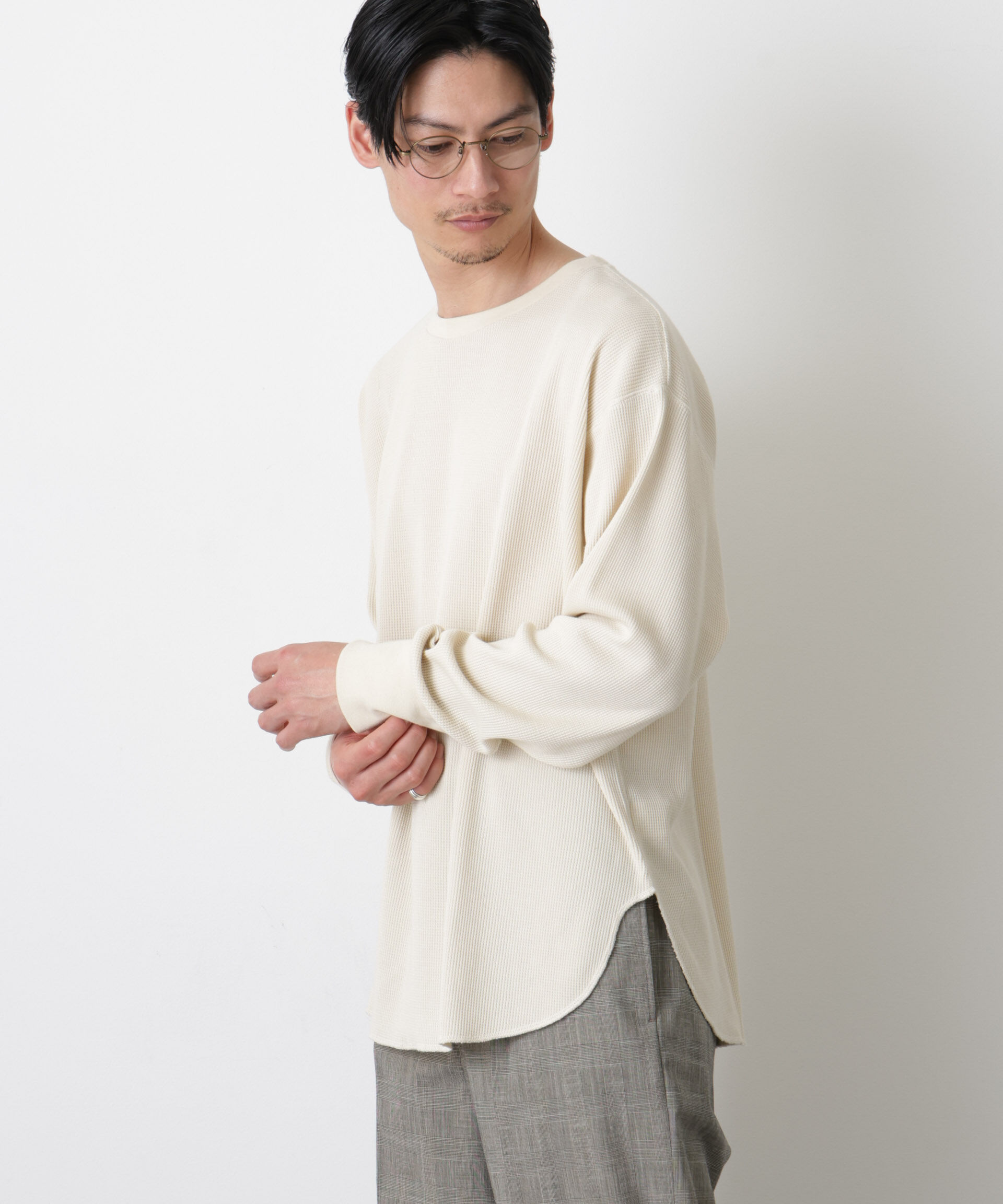 NANO universe「ミニワッフルクルーネックTシャツ 長袖」|Tシャツ・カットソー|