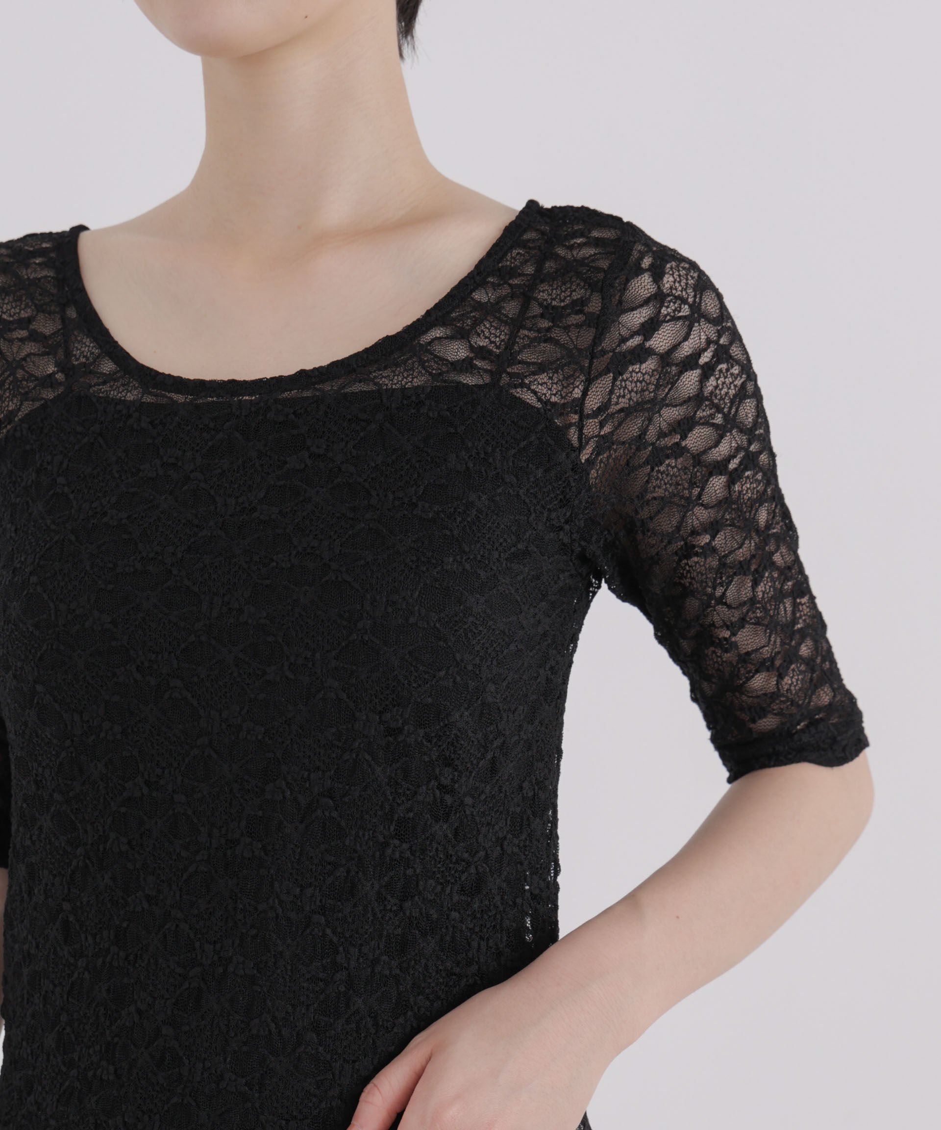 NANO universe「前後2wayシアーストレッチレーストップス」|Tシャツ・カットソー|