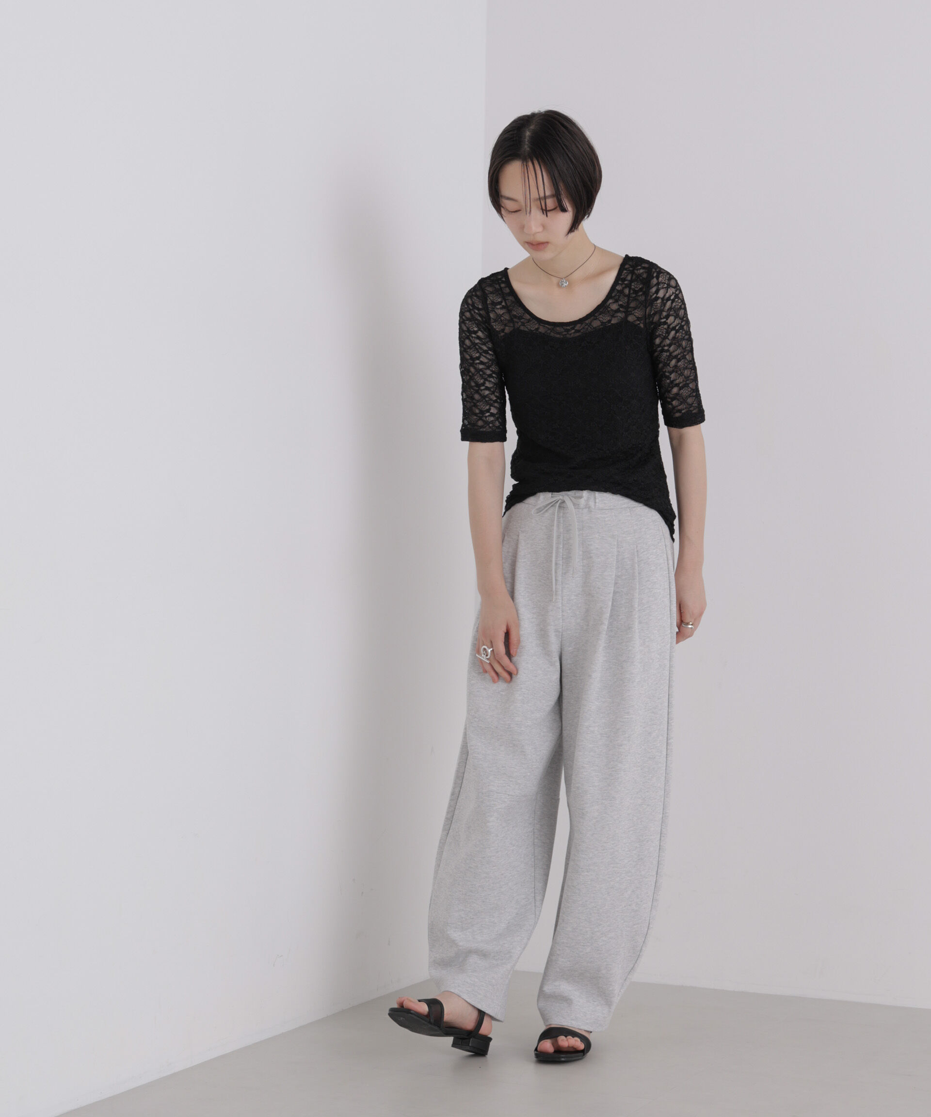 NANO universe「前後2wayシアーストレッチレーストップス」|Tシャツ・カットソー|