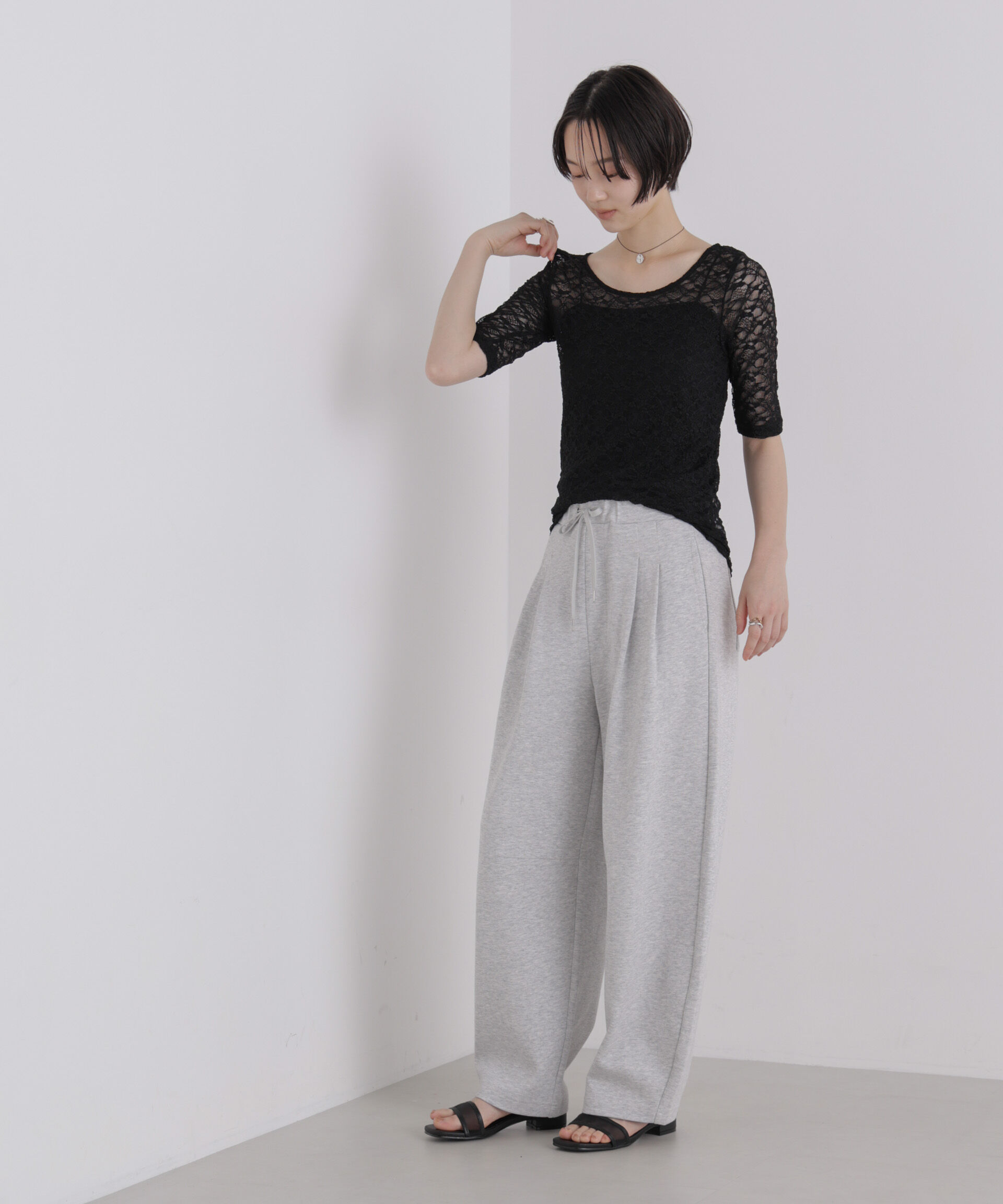 NANO universe「前後2wayシアーストレッチレーストップス」|Tシャツ・カットソー|