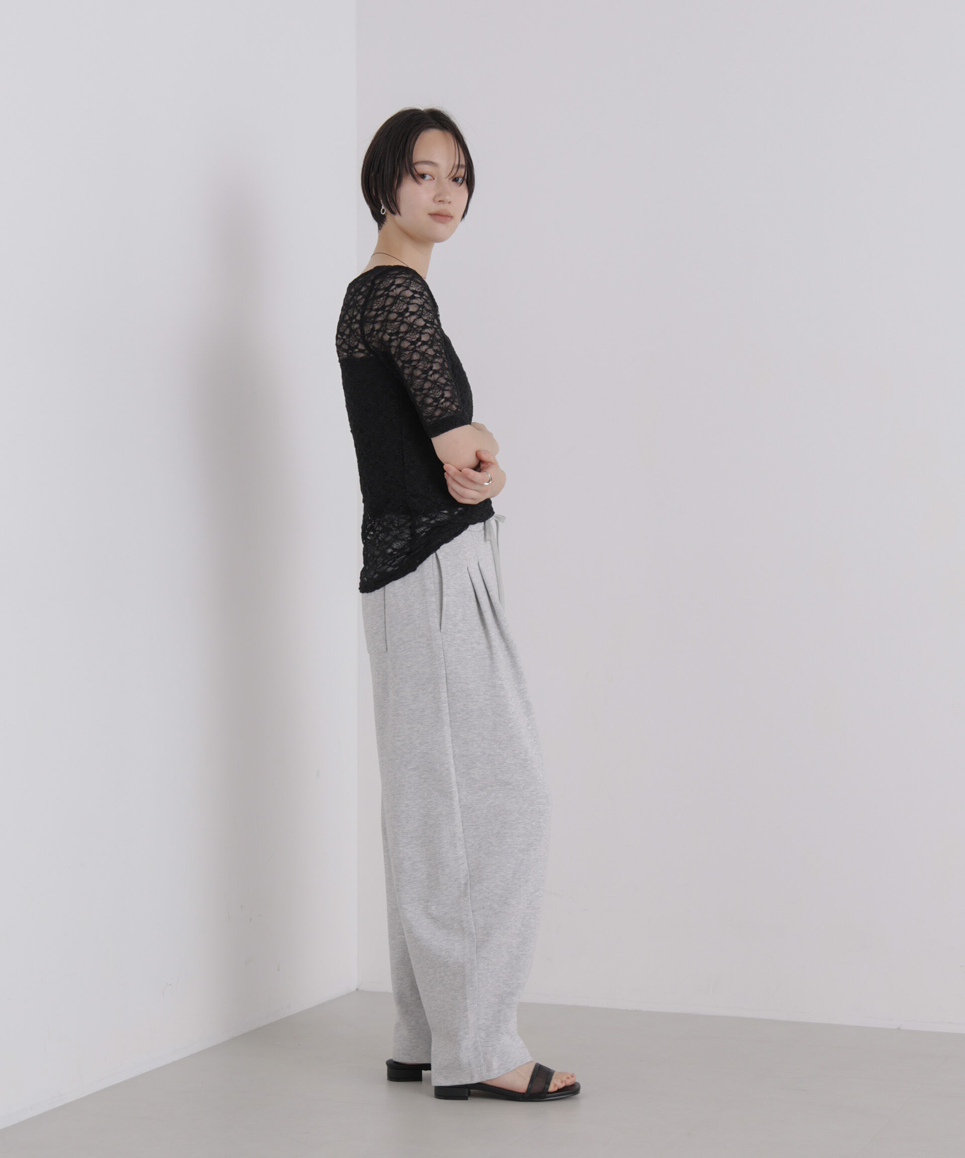 NANO universe「前後2wayシアーストレッチレーストップス」|Tシャツ・カットソー|