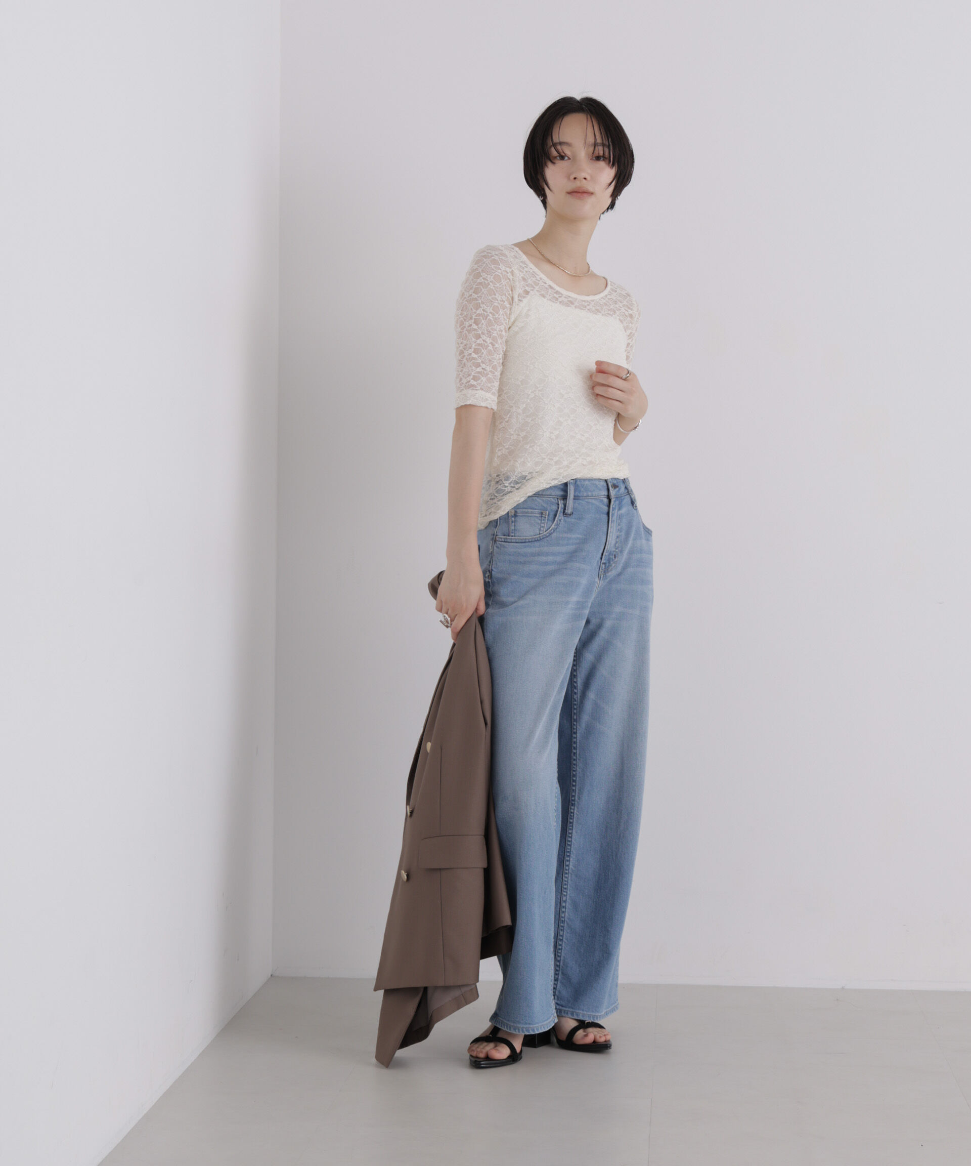 NANO universe「前後2wayシアーストレッチレーストップス」|Tシャツ・カットソー|