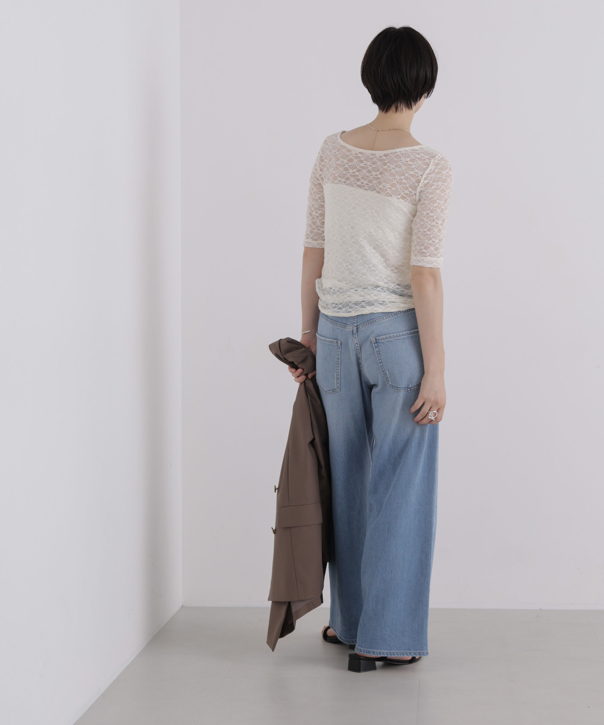 NANO universe「前後2wayシアーストレッチレーストップス」|Tシャツ・カットソー|