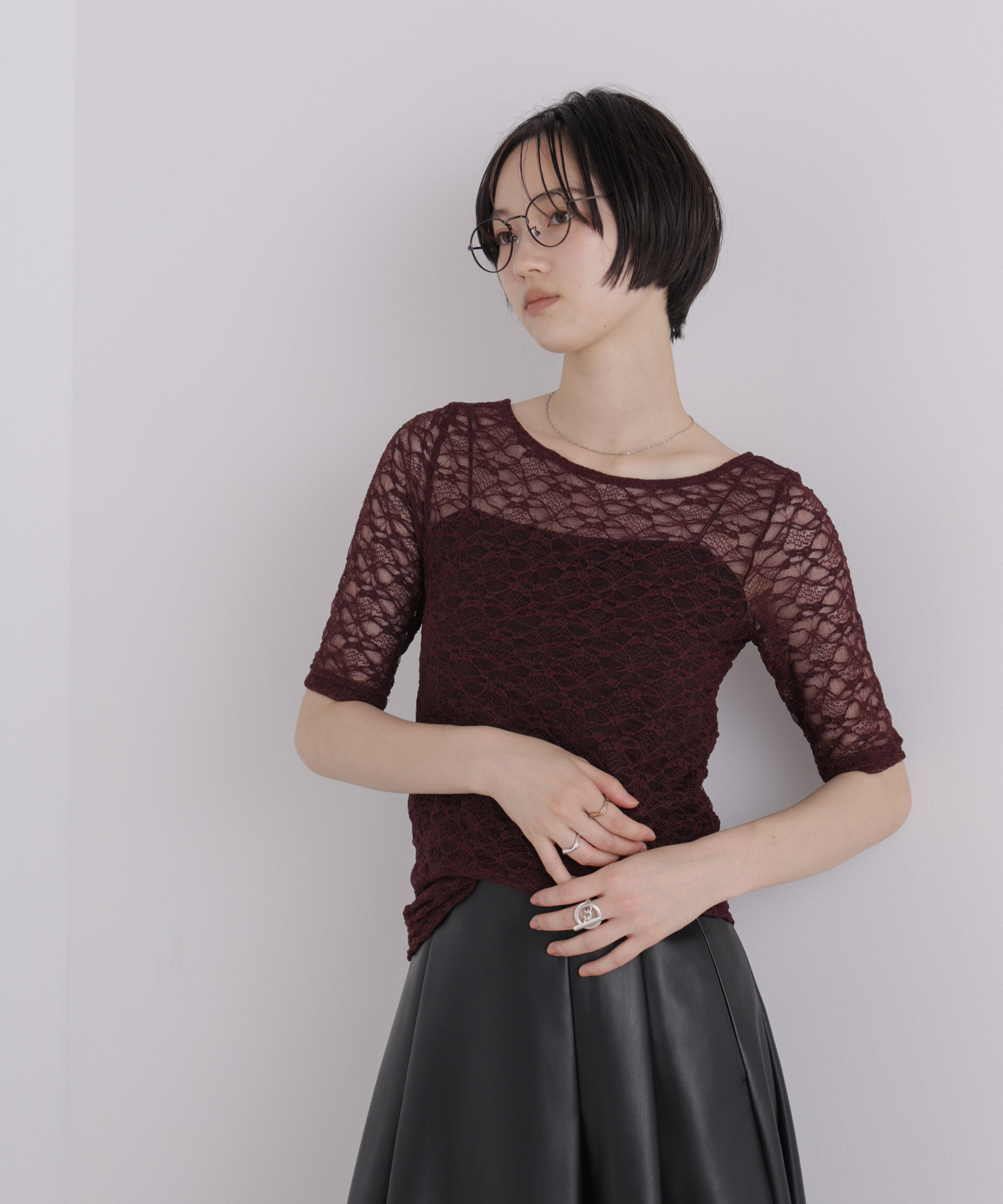 NANO universe「前後2wayシアーストレッチレーストップス」|Tシャツ・カットソー|