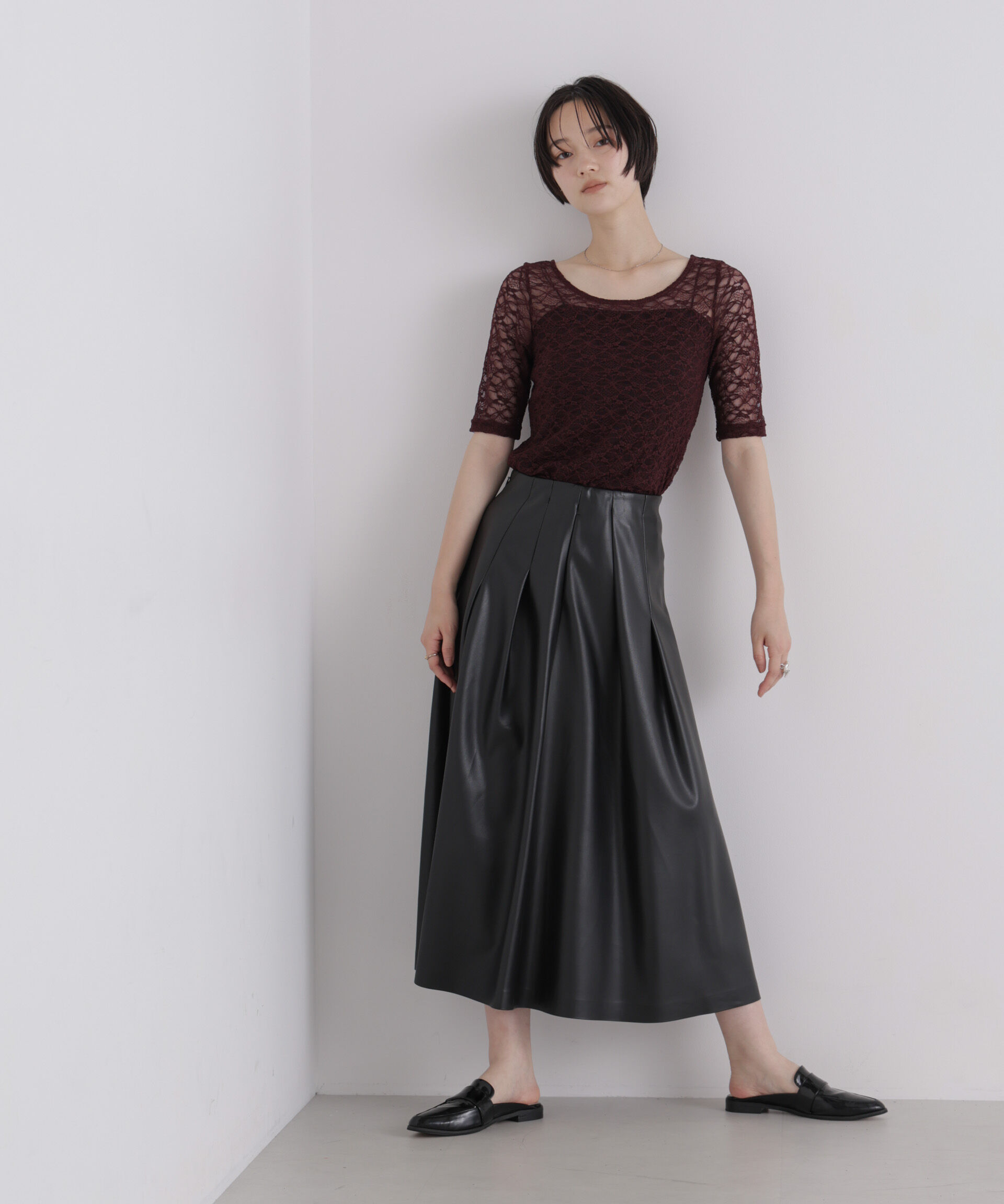 NANO universe「前後2wayシアーストレッチレーストップス」|Tシャツ・カットソー|