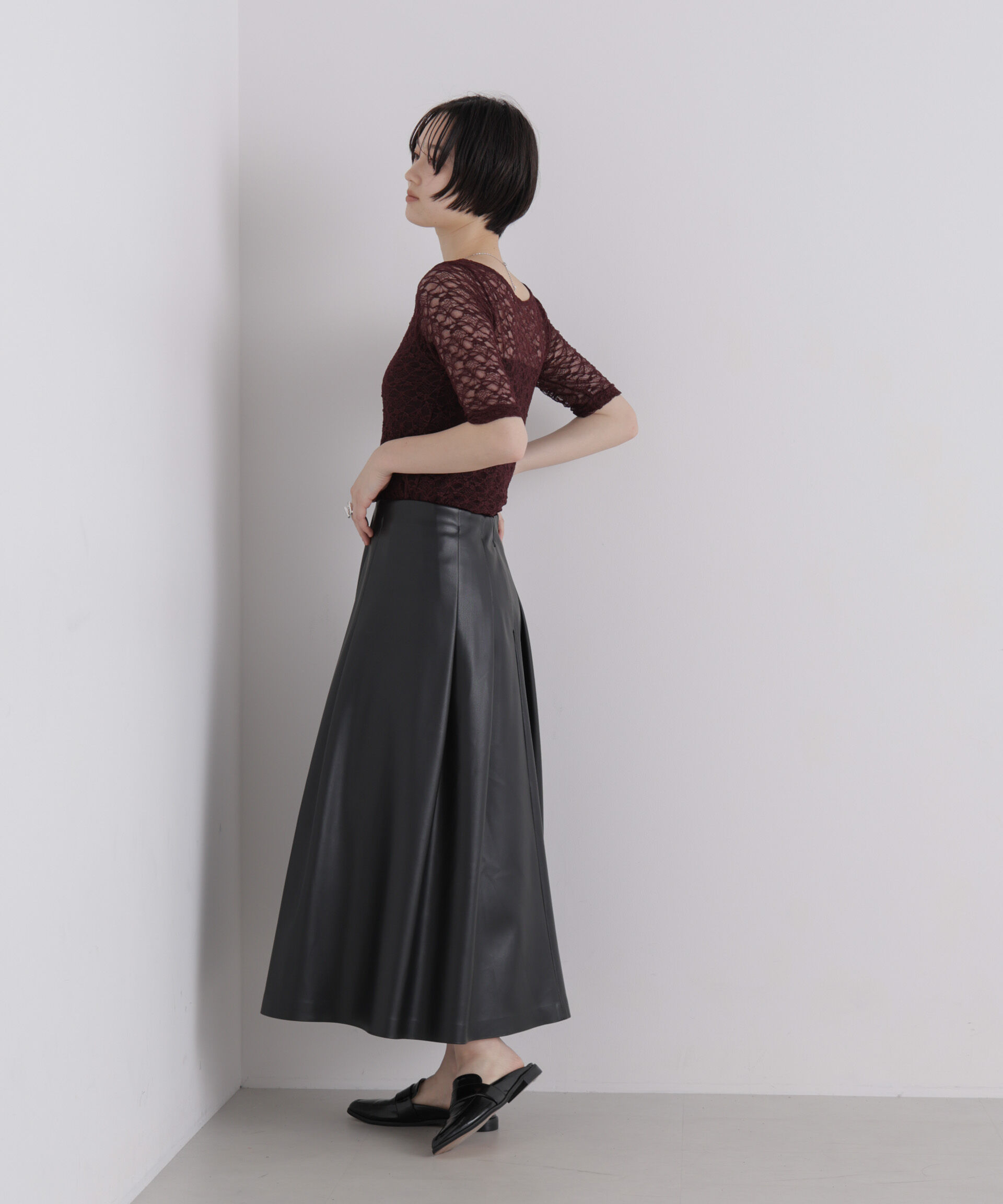 NANO universe「前後2wayシアーストレッチレーストップス」|Tシャツ・カットソー|