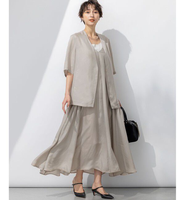 23区「【接触冷感性/洗える】フィブリルツイル ハーフスリーブ ジャケット」|ノーカラージャケット|