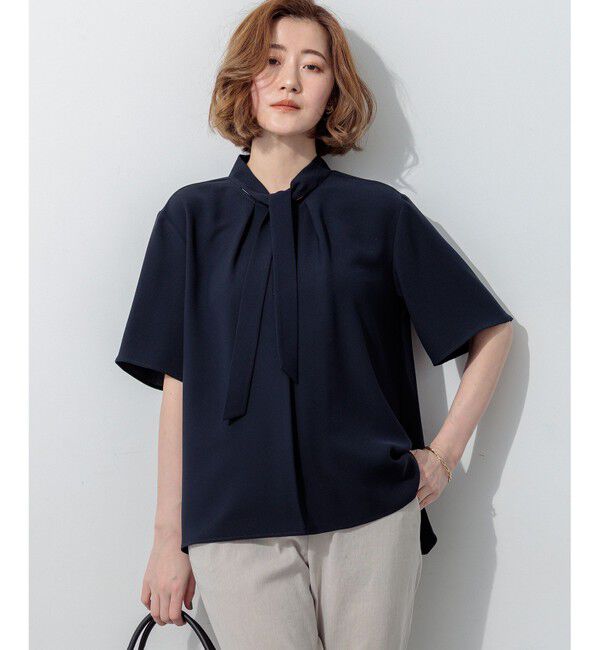 23区「ストレッチジョーゼット ボウタイ ブラウス」|Tシャツ・カットソー|ネイビー系