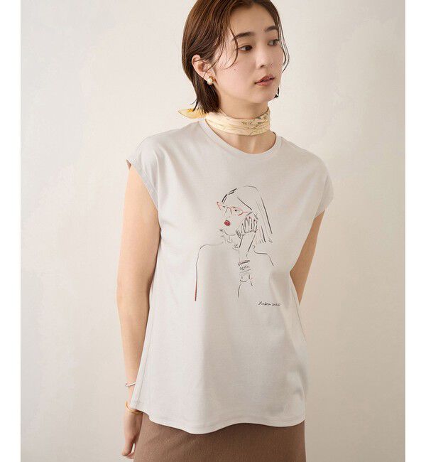 ROPE「【YUKO SAEKI for ROPE&rsquo;・コラボレーション】フレンチスリーブプリントTシャツ/イージーケア」|Tシャツ・カットソー|グレー(07)