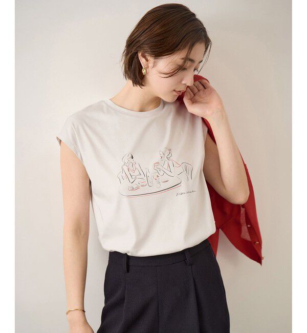 ROPE「【YUKO SAEKI for ROPE&rsquo;・コラボレーション】フレンチスリーブプリントTシャツ/イージーケア」|Tシャツ・カットソー|グレーサブ(09)