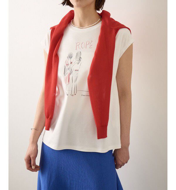 ROPE「【YUKO SAEKI for ROPE&rsquo;・コラボレーション】フレンチスリーブプリントTシャツ/イージーケア」|Tシャツ・カットソー|ホワイト系(12)