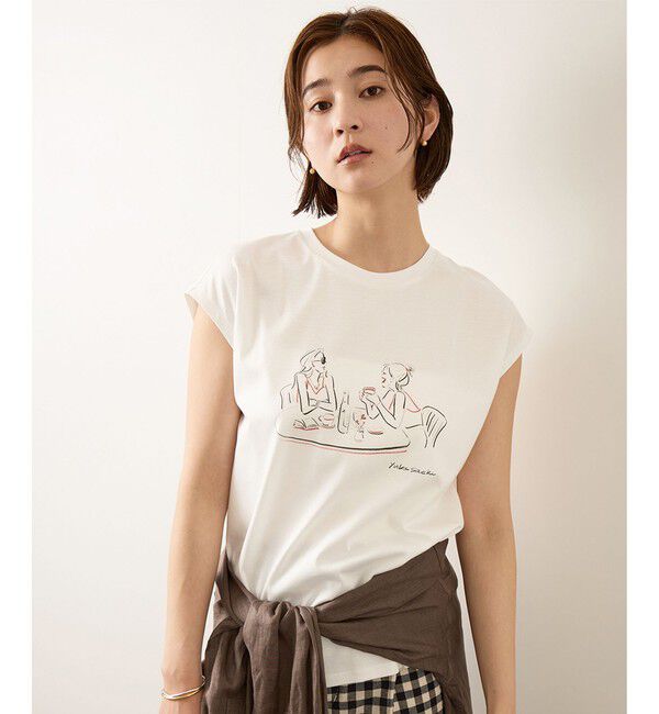 ROPE「【YUKO SAEKI for ROPE&rsquo;・コラボレーション】フレンチスリーブプリントTシャツ/イージーケア」|Tシャツ・カットソー|ホワイト系(13)