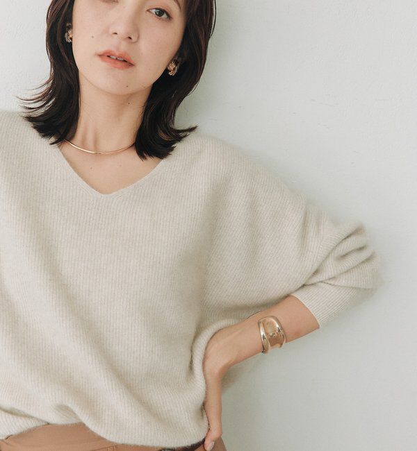  「ヘアリーウール片畦Vネックニット」|ニット・セーター|
