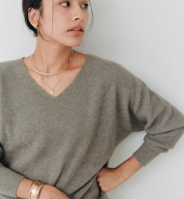  「ヘアリーウール片畦Vネックニット」|ニット・セーター|トープ