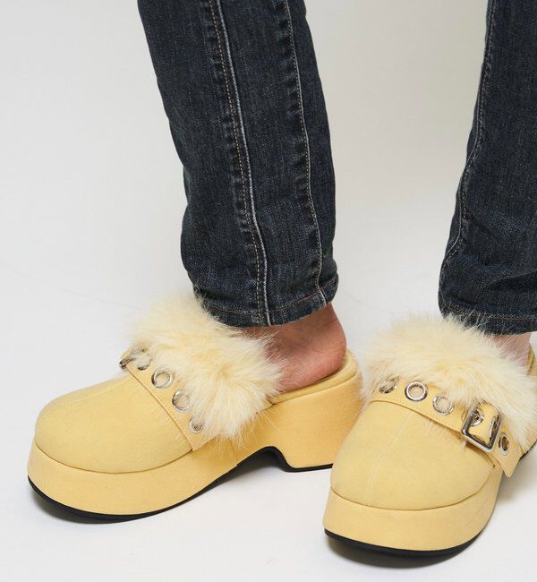  「【26AW LOOK掲載・WEB限定カラーあり】【SLOPPY】ファーベルトサボ」|ロングブーツ|イエロー